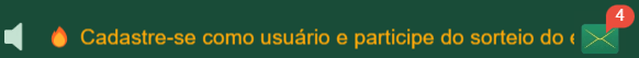 Barra de notícias da 580BET com texto promocional: "Cadastre-se como usuário e participe do sorteio".